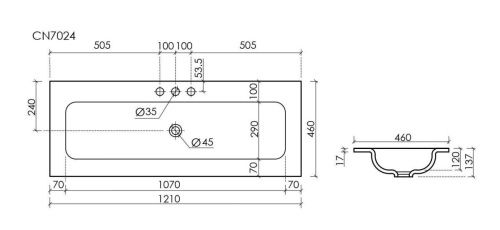 Раковина из сантехнического фарфора Ceramica Nova GRACE CN7024MB 120х50 накладная цвет черный 3 отверстия под смеситель - фото 4