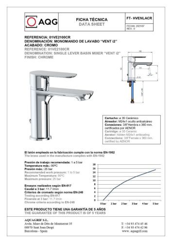 Смеситель AQG VENT-i2 01VE2100CR на раковину хром - фото 2