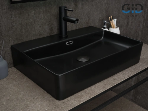 Раковина керамическая Gid Geométrico 53375 60х40 накладная цвет черный 1 отверстие под смеситель - фото 3