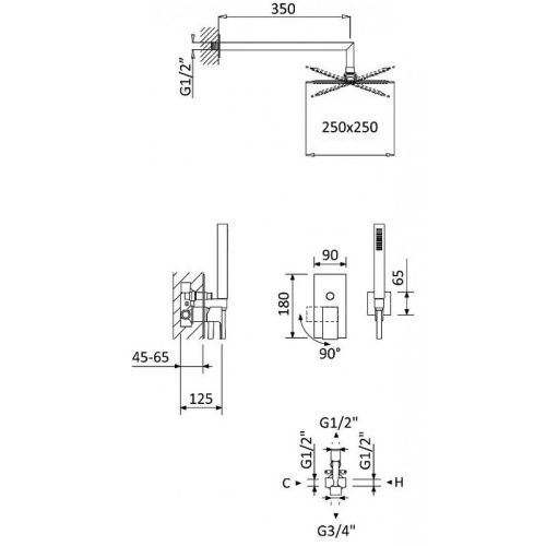 Душевая система Cezares PORTA PORTA-DSIPQ-25-01 встраиваемая в стену цвет хром - фото 2