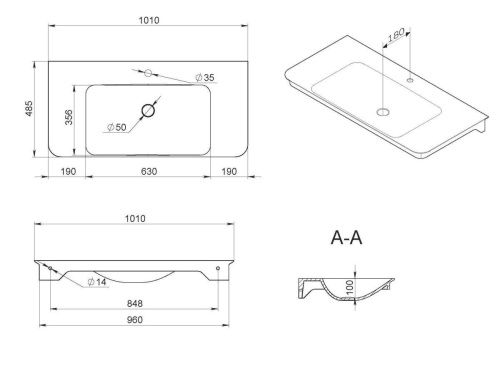 Раковина из искусственного камня Am.Pm Sensation M30WPC1001WG 100х50 встраиваемая цвет белый 1 отверстие под смеситель - фото 3