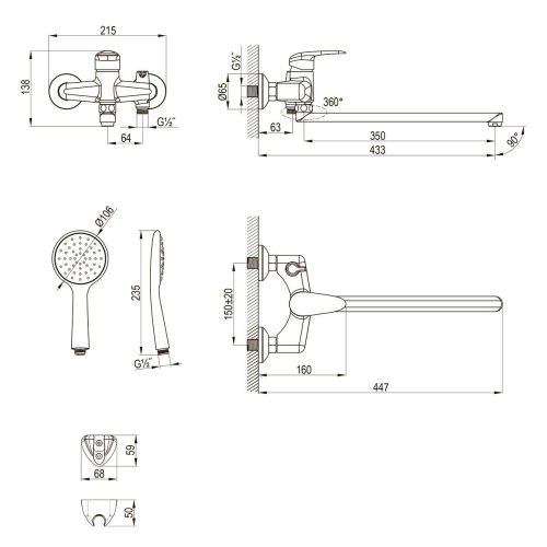Смеситель для ванны LeMark Pramen LM3317C настенный хром - фото 2