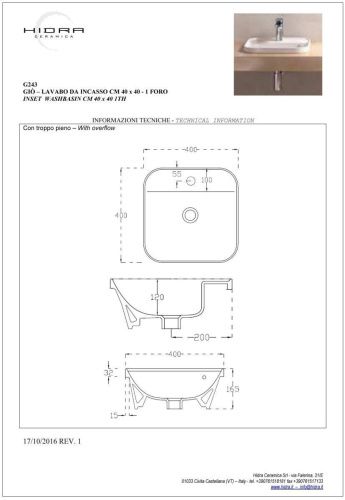 Раковина керамическая Hidra Gio G243/026 40х40 встраиваемая цвет черный 1 отверстие под смеситель - фото 2