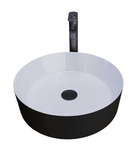 Раковина из сантехнического фаянса Grossman Color GR-4040BW 40х40 накладная цвет белый/черный без отверстий под смеситель - фото 2