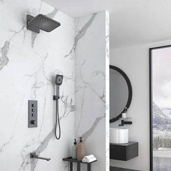 Душевая система Vincea VSFW-433TI4GM встраиваемая в стену цвет вороненая сталь с термостатом