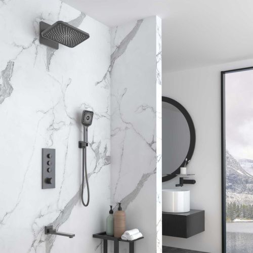 Душевая система Vincea VSFW-433TI4GM встраиваемая в стену цвет вороненая сталь с термостатом