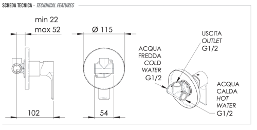 Смеситель для душа Remer Energy EY30 встраиваемый в стену хром - фото 2