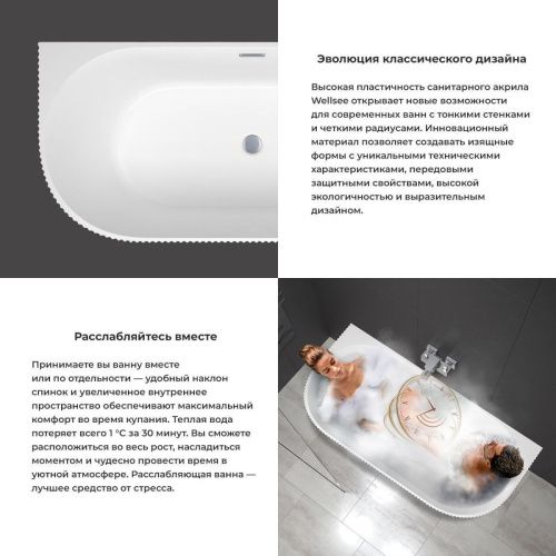 Ванна акриловая Wellsee Festive Fox 287302000 170х80 пристенная асимметричная с ножками - фото 5