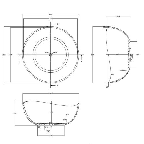 Ванна из полиэфирной смолы Abber Kristall AT9705Koralle 150х150 отдельностоящая круглая - фото 5