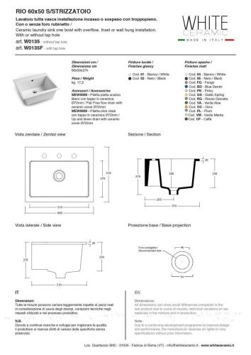 Раковина керамическая White Ceramic Постирочные раковины W0135F01 60х50 встраиваемая цвет белый - фото 2