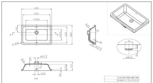 Раковина из сантехнического фарфора Bravat C22171W-ENG 60х40 встраиваемая цвет белый без отверстий под смеситель - фото 2